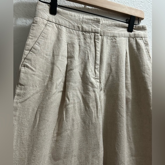 Zara Women XS Linen Blend Straight Trouser Beige HighWaist Classic - Picture 6 of 8